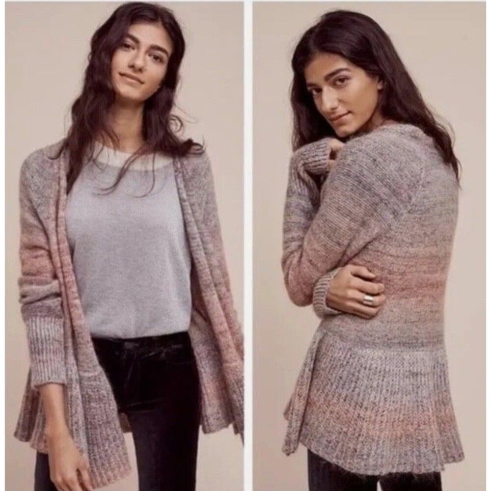 Anthropologie Knitted & Knotted Peplum Cardigan Sweater Small Ombré Mohair Wool